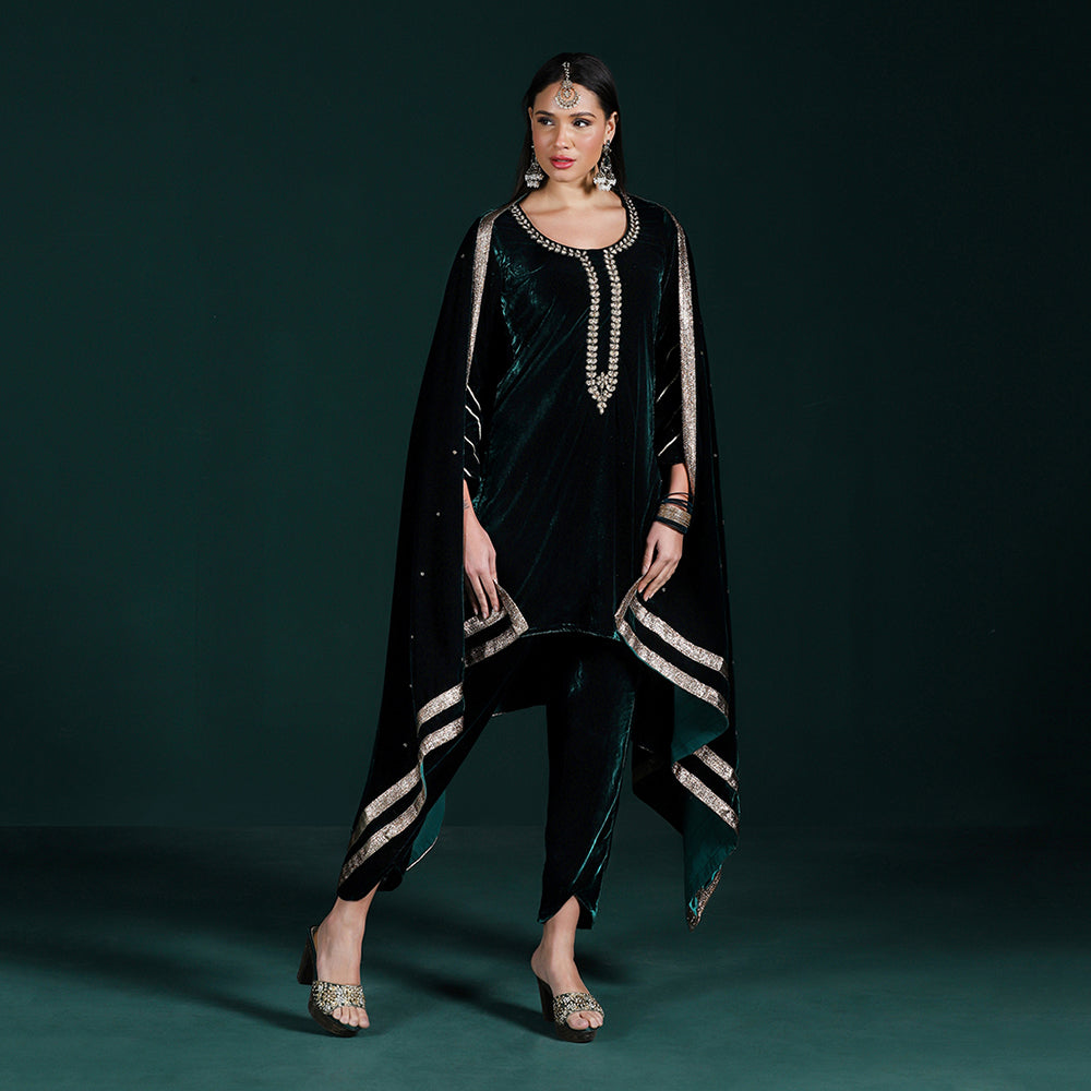 Velvet Green Kurta Set
