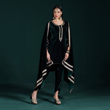 Velvet Green Kurta Set
