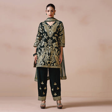 Velvet Deep Green Kurta Set