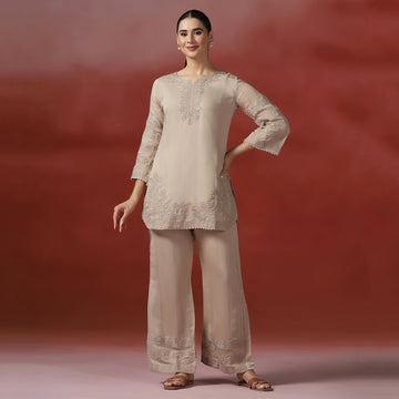 Beige Embroidered CO-ORD Set