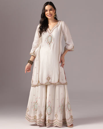 Embroidered Kurta Sharara Set