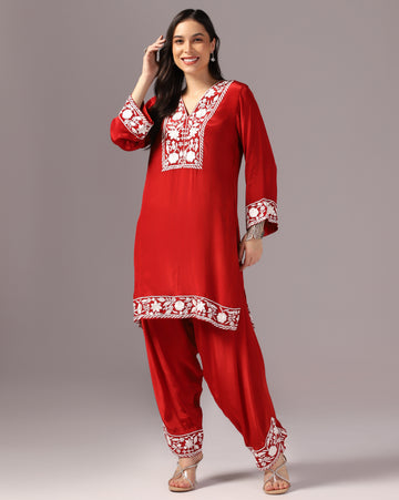 Scarlet Red Crepe Kurta Set