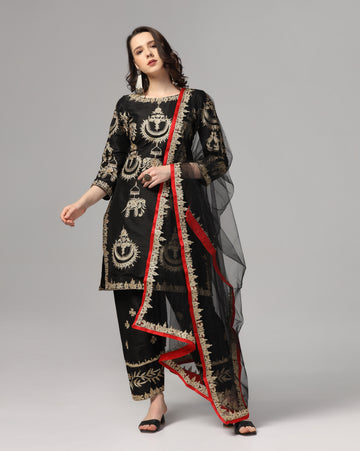 Black Aari Embroidered Kurta Set With Dupatta