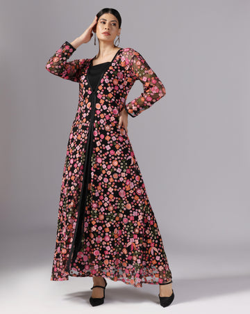 Long Multi Color Embroidered Jacket Set