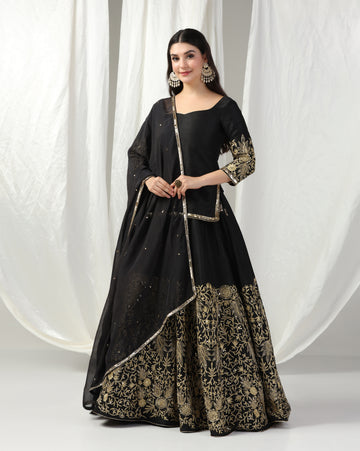 Black Gold Aari Embroidered Lehenga