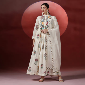 Cotton Embroidered Anarkali With Dupatta