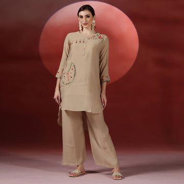 Beige Embroidered CO-ORD Set