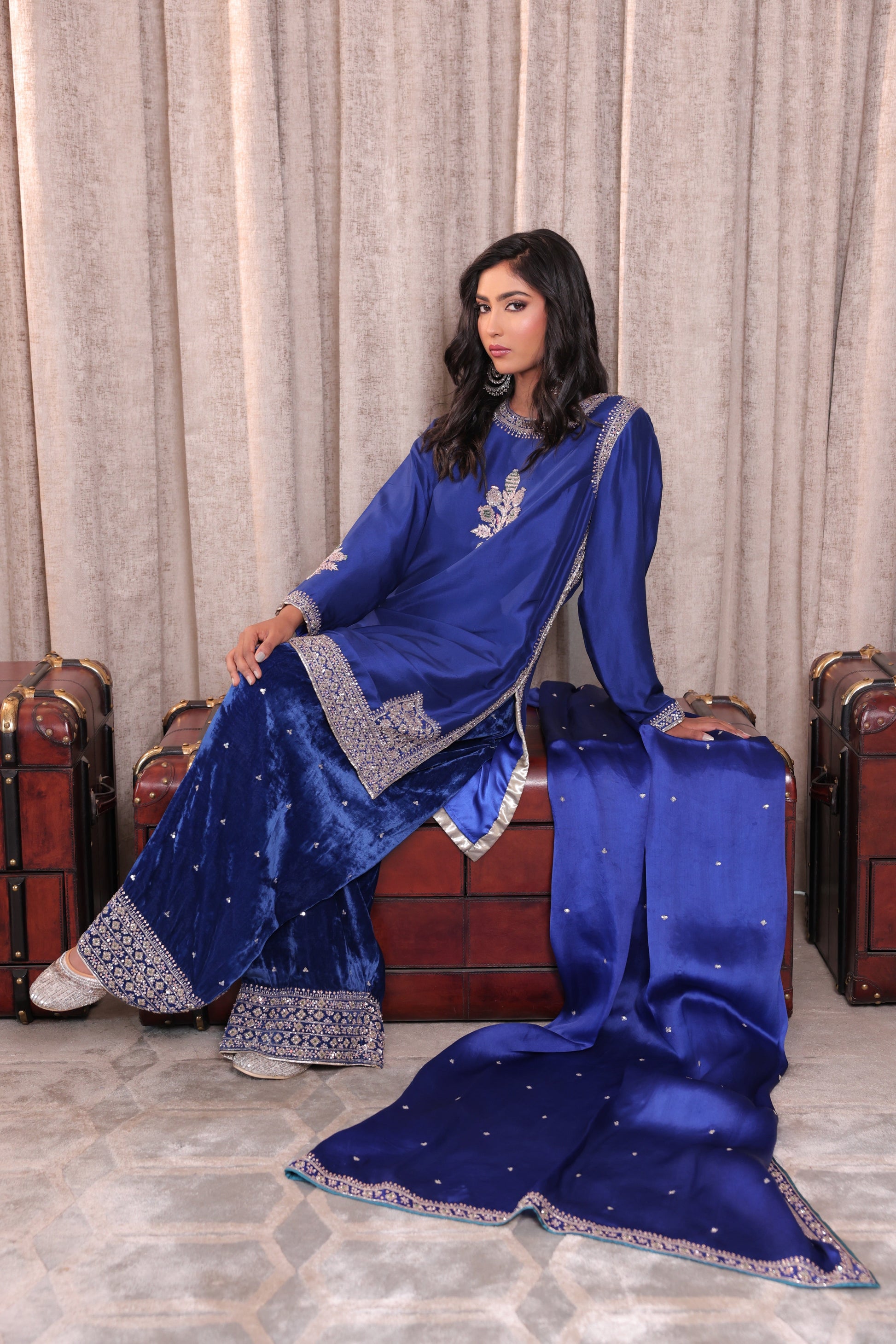 Velvet Embroidered Farshi Salwar Kurta Set