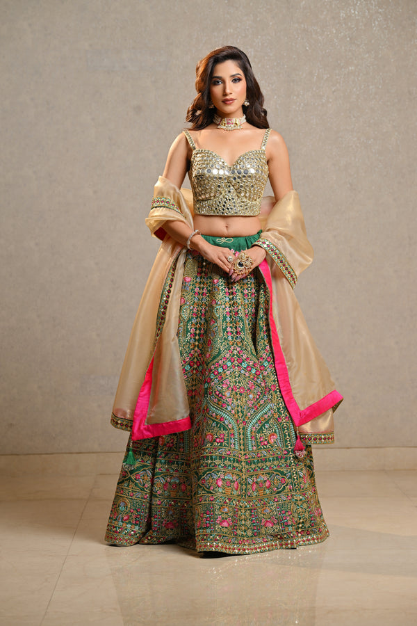 Emerald Green Embroidered Lehenga Set
