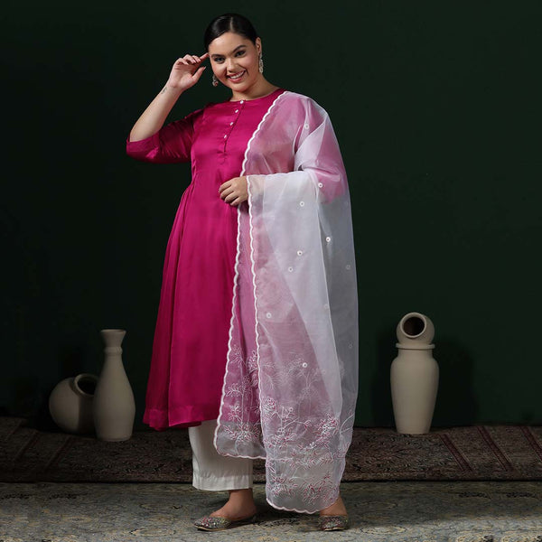Fuschia embroided dupata anarkali