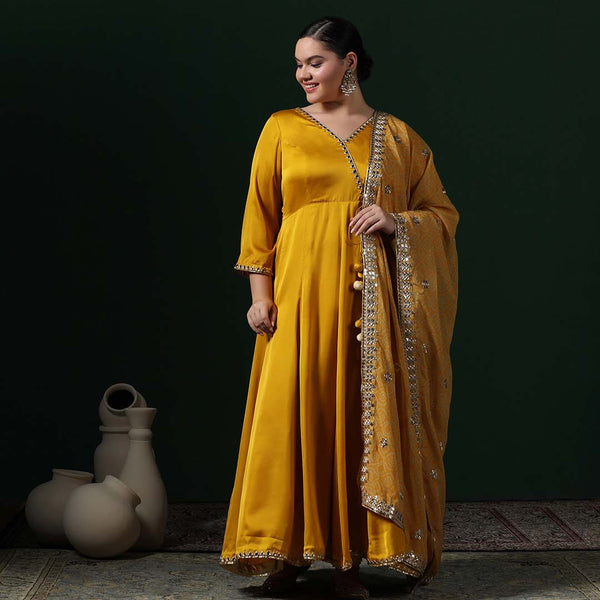 Yellow mirror bandhani dupatta anarkali