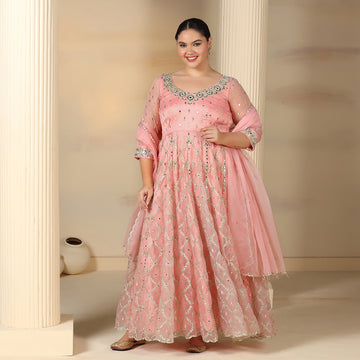 Peach mirror anarkali