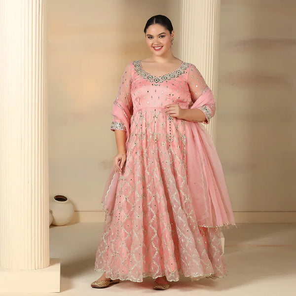 Peach Mirror Anarkali