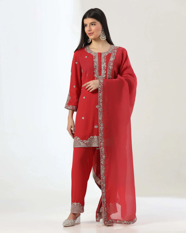 Hand Crafted Zari & cut Dana Suit With On Flowy Georgette