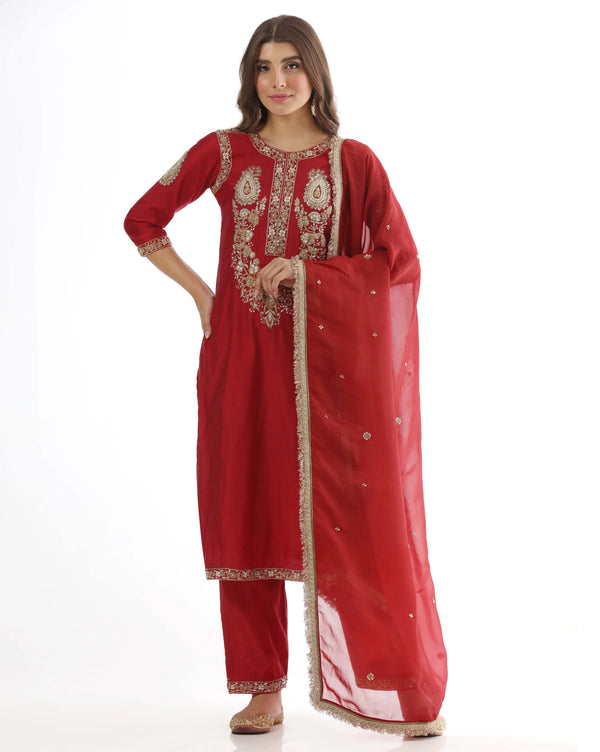 Red Radiance Dabka Suit