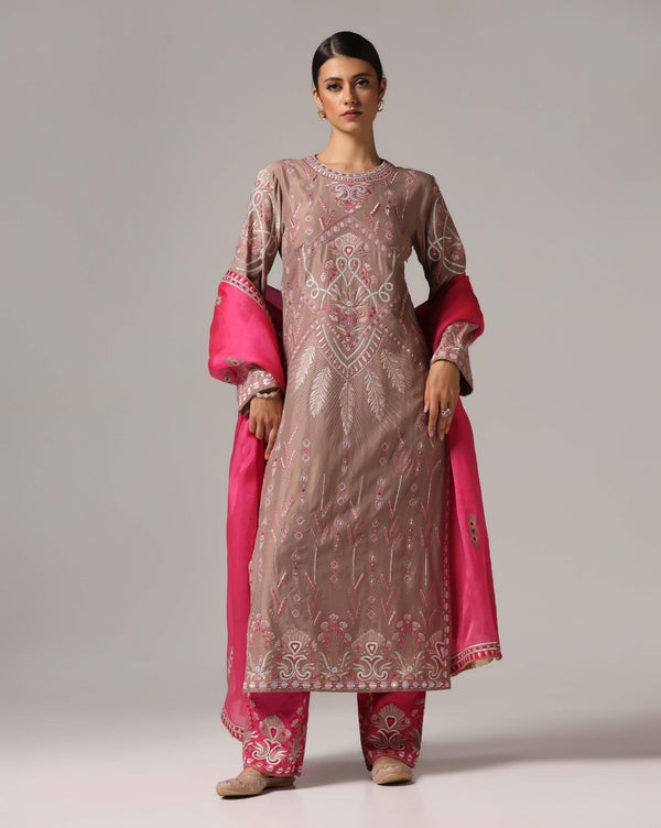 Radiant Copper Brown Suit With Embroidered Dupatta