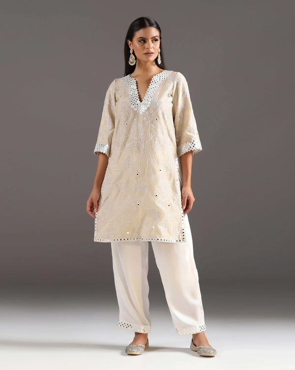 Ivory Mirror Embroidered Kurti