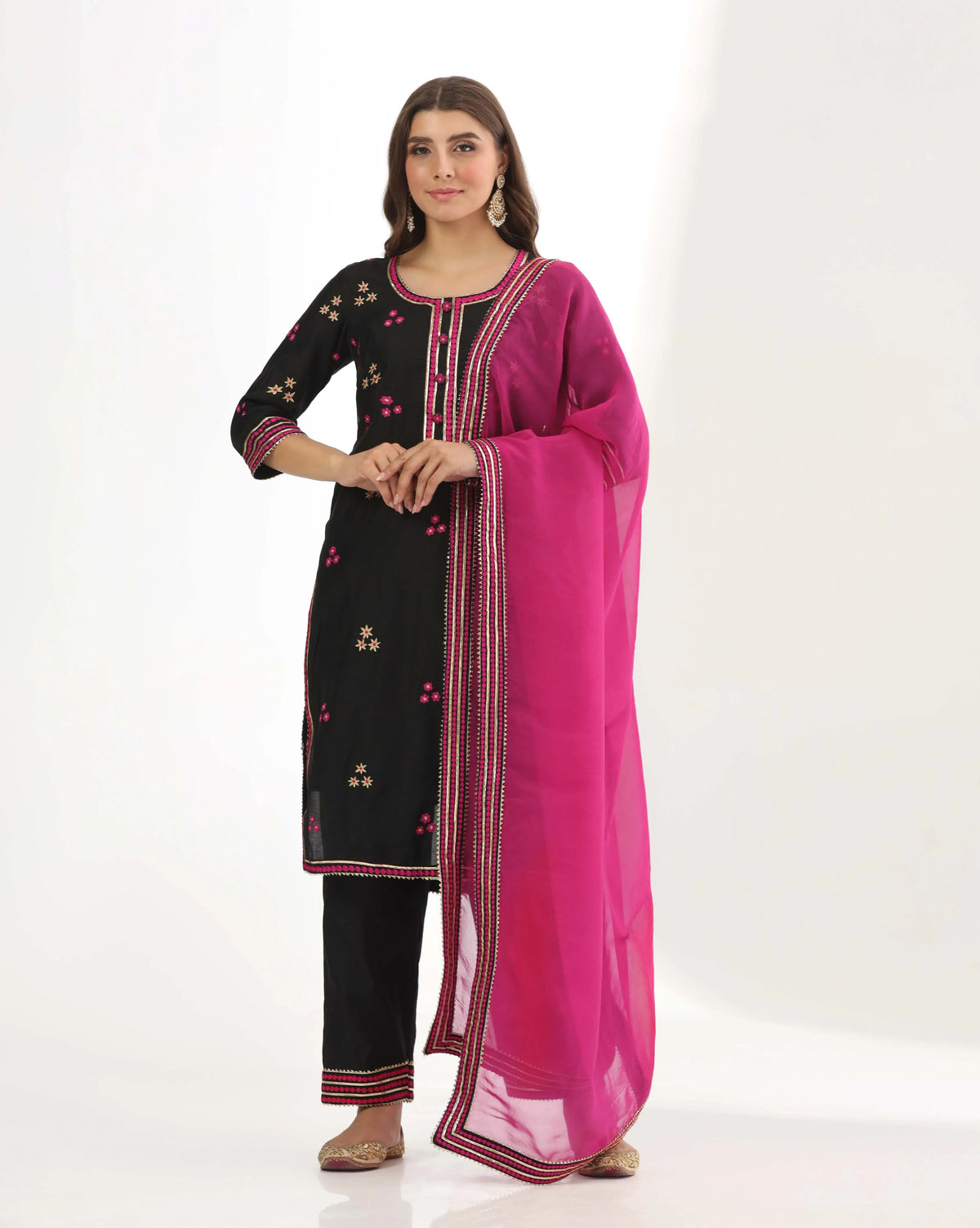 Black long chanderi kurta suit for women — RNG REZA