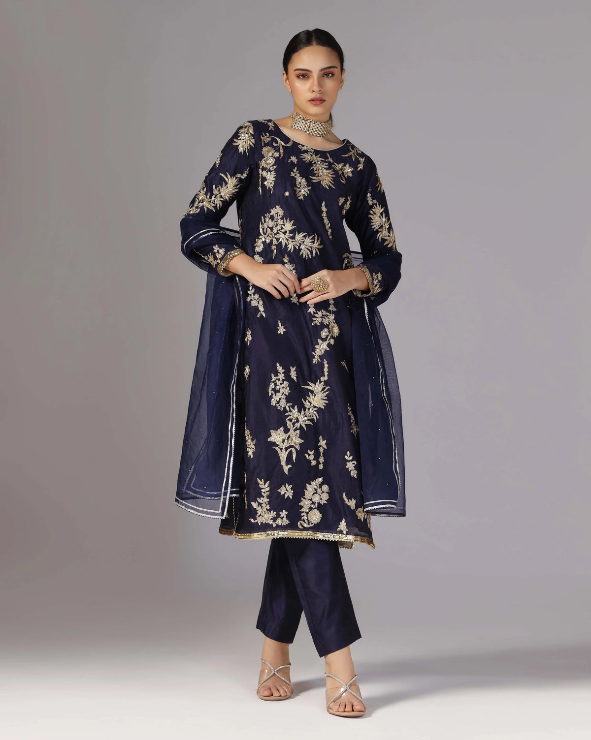 Blue and gold zari kurta set for women — RNG REZA