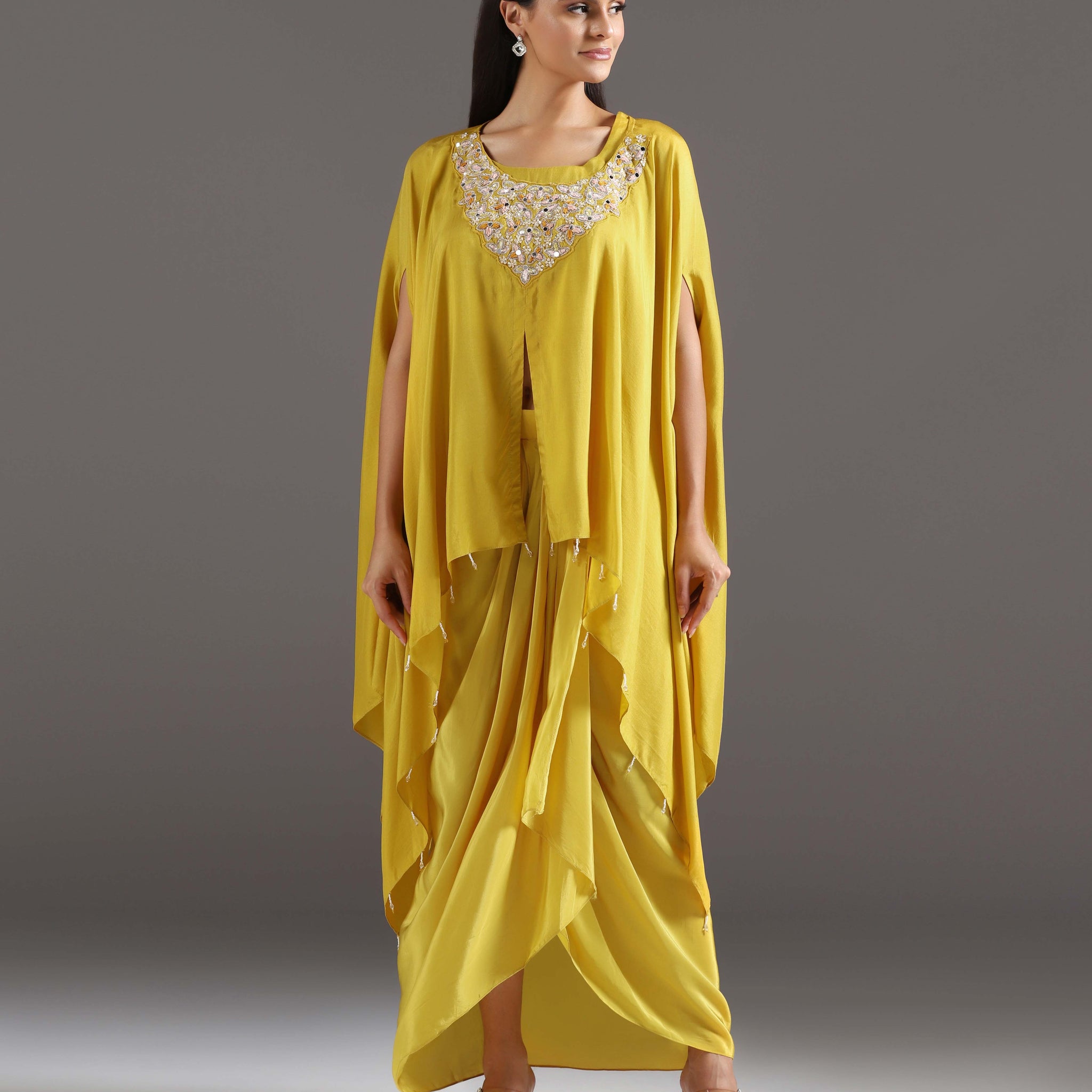 Yellow crepe kurta set