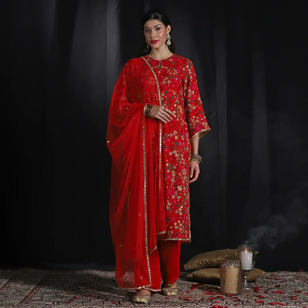 Red Embroidered Suit