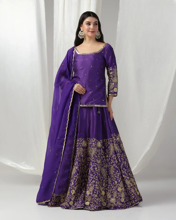 Purple Zari Silk Lehenga
