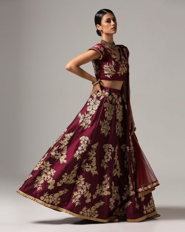 Purple Gold Zari Lehenga