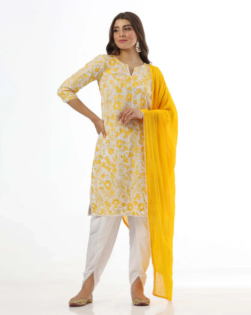 Ivory pearl embroidery kurta set