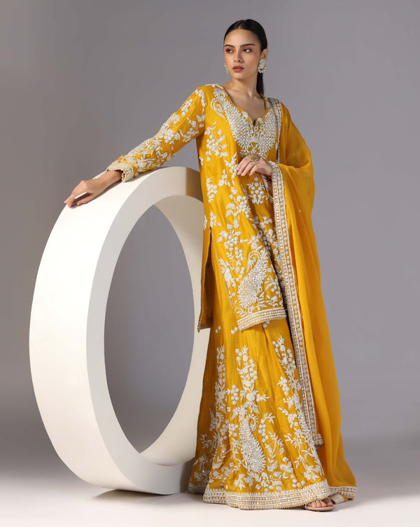 Sunlit charm:Yellow dori work kurta sharara