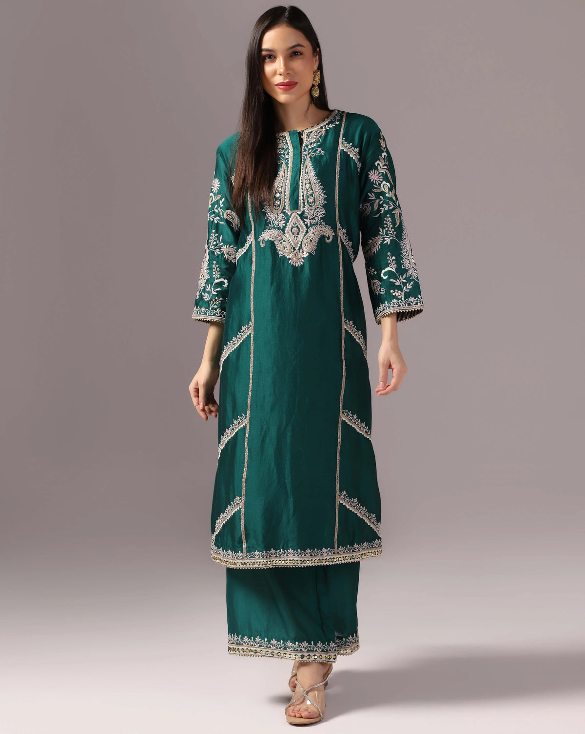 Women's green kurta with tailored pants — RNG REZA
