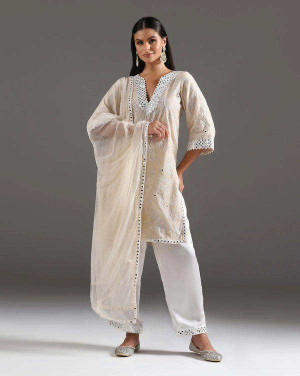 Ivory Mirror Embroidered Kurta Set