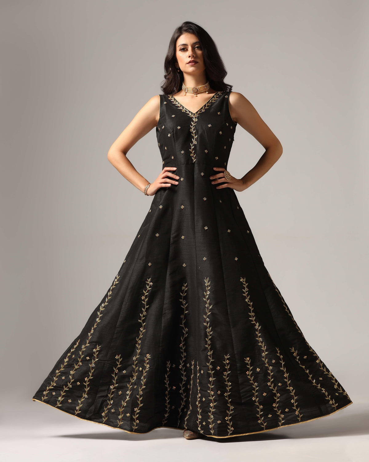 Black Embroidered Flowing Silhouette
