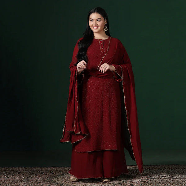 Maroon Gold Mukesh Chikankari Suit