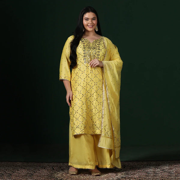 Yellow Chandari Mukesh Suit