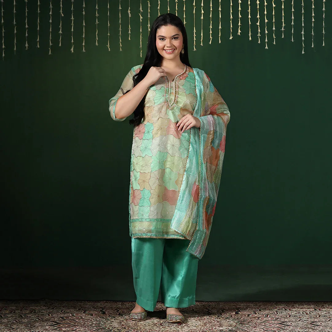 Printed Organza Suit