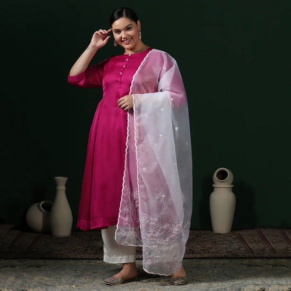 Fuschia Embroided Dupata Anarkali