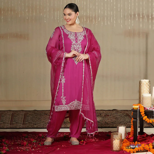 Fuchsia Organza Suit