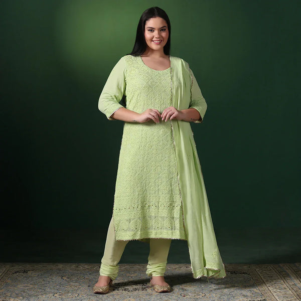 Green Mukesh Chikankari Suit