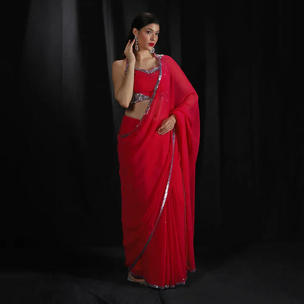 Fuchsia Pink Sequins Border Saree