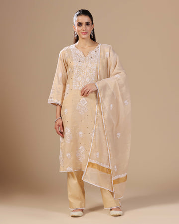 Gold chikankari unstitched suit