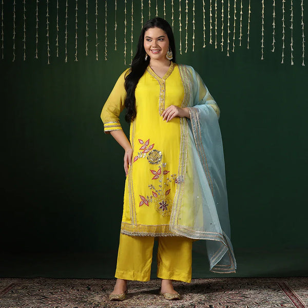 Yellow Organza Gotta Unstitched Suit