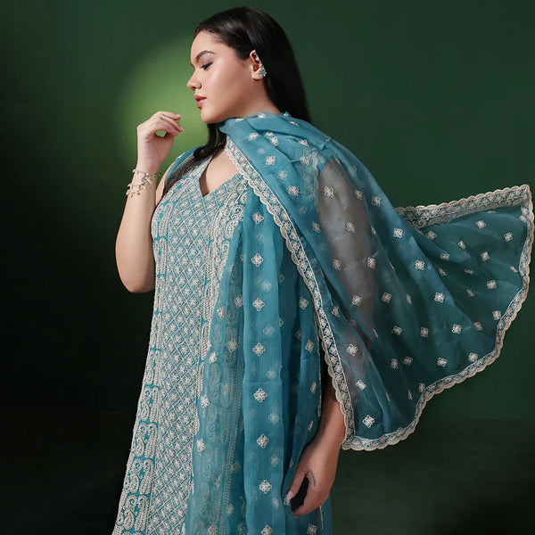Chiffon thread embroidered unstitched suit