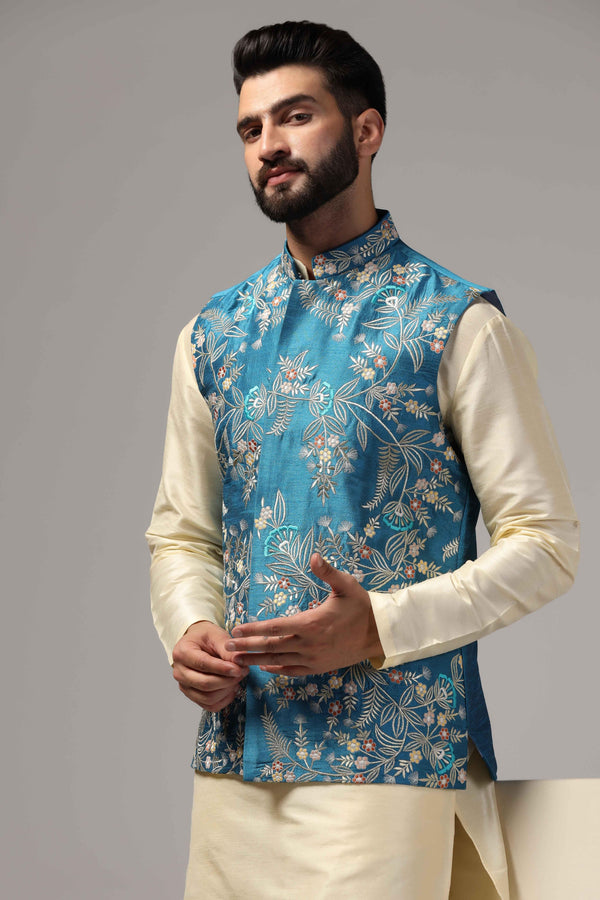 Multicolor resham & zari thread embroidered - Only Nehru Jacket