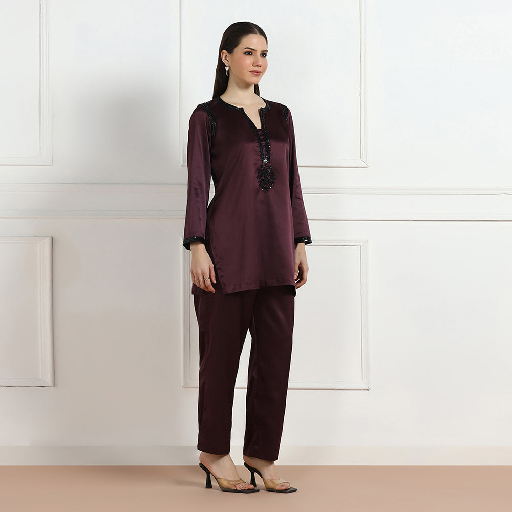 Deep Wine Hand Embroidered Co-ord Set