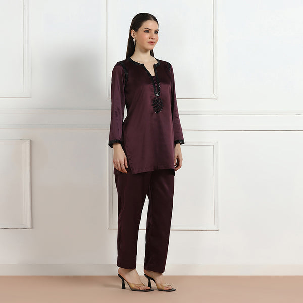 Deep Wine Hand Embroidered CO-ORD Set