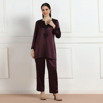Deep Wine Hand Embroidered CO-ORD Set