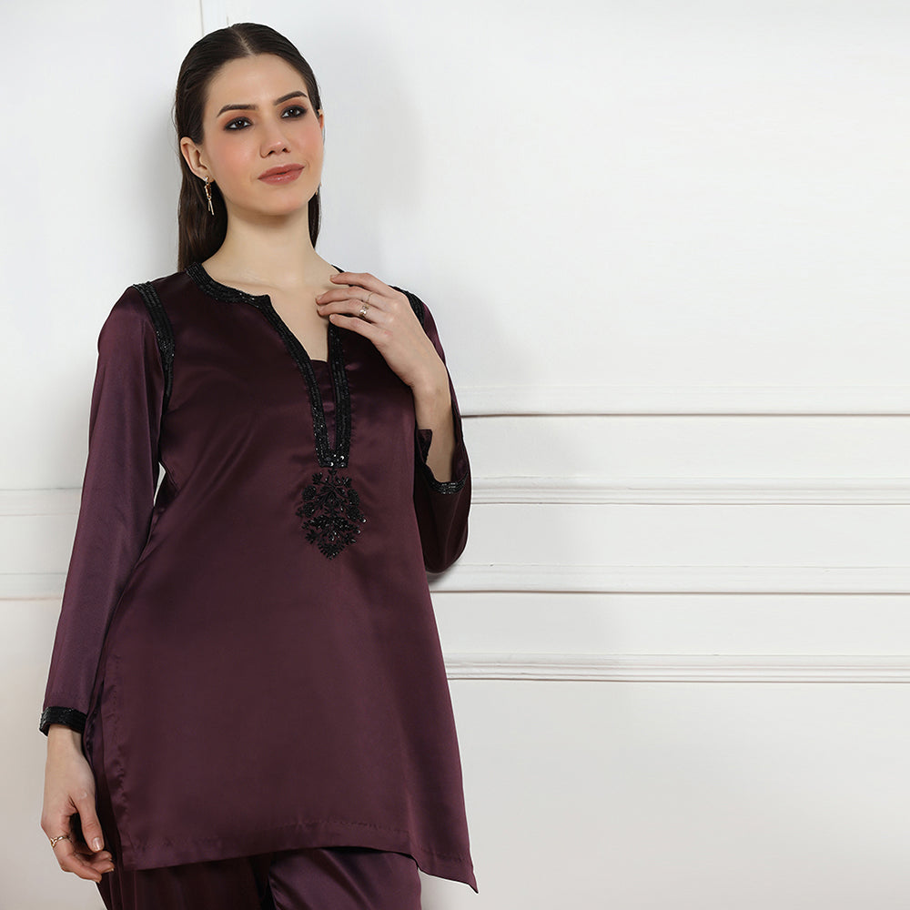 Deep Wine Hand Embroidered Co-ord Set