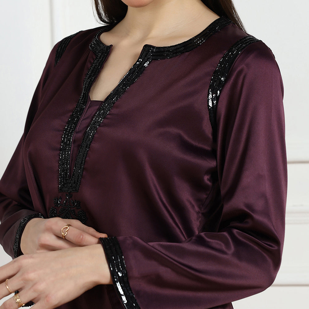 Deep Wine Hand Embroidered Co-ord Set