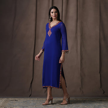 Bright Blue Mirror Embroidered Kurti
