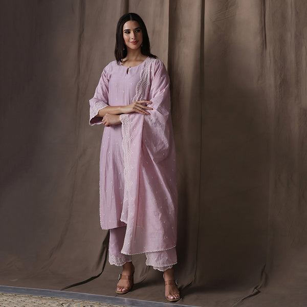Lilac Chanderi Kurta Set With Dupatta